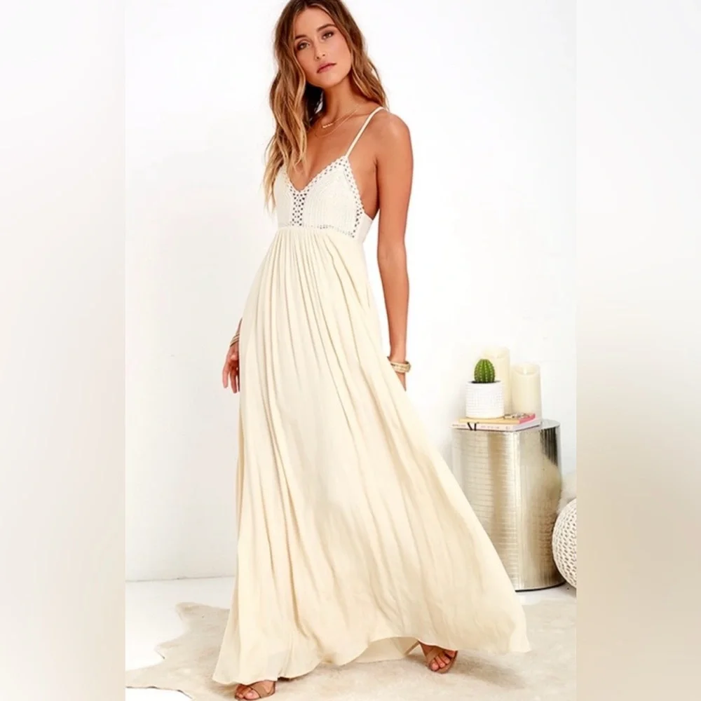 Lulu's Cream Maxi Dress with Crochet Bodice - Picture 1 of 9
